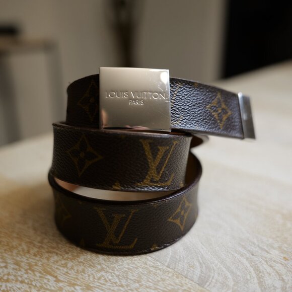 Authentic Louis Vuitton Brown Monogram Canvas Ceinture Silver Buckle Belt - Picture 1 of 12